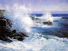 Seascape sea waves cliffs G. Rose Tile Mural Bathroom Backsplash Marble Ceramic