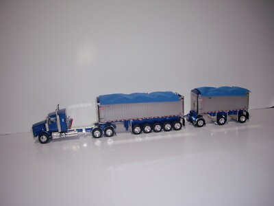 DCP FIRST GEAR 1/64 BLUE KW T800 WITH CHROME EAST GENESIS ll END DUMP TRAILERS