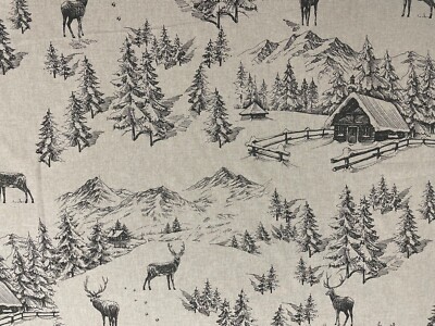 Alpenhirsch Toilettenstoff Leinen/Baumwolle beige anthrazit Vorhang Rollo Polster