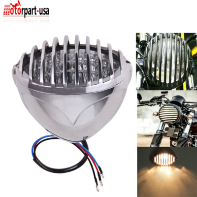Headlight Grill Prison Front Lamp Chrome For Harley Chopper Bobber Cafe Racer