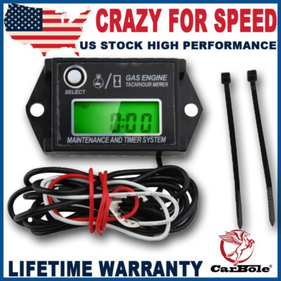 Waterproof Digital Hour Meter & Tachometer - Resettable Job Timer For Small Engines (Kohler, Etc.)