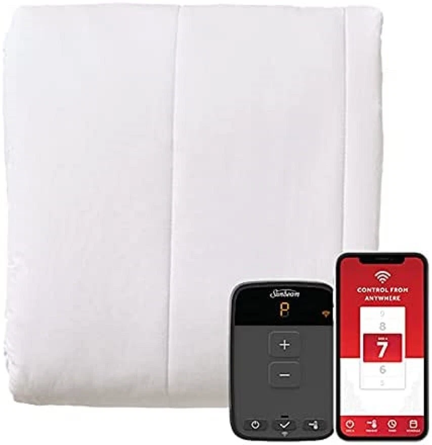 Sunbeam Polyester WiFi Connected Mattress Pad Electric Blanket 10 Heat Twin Size
