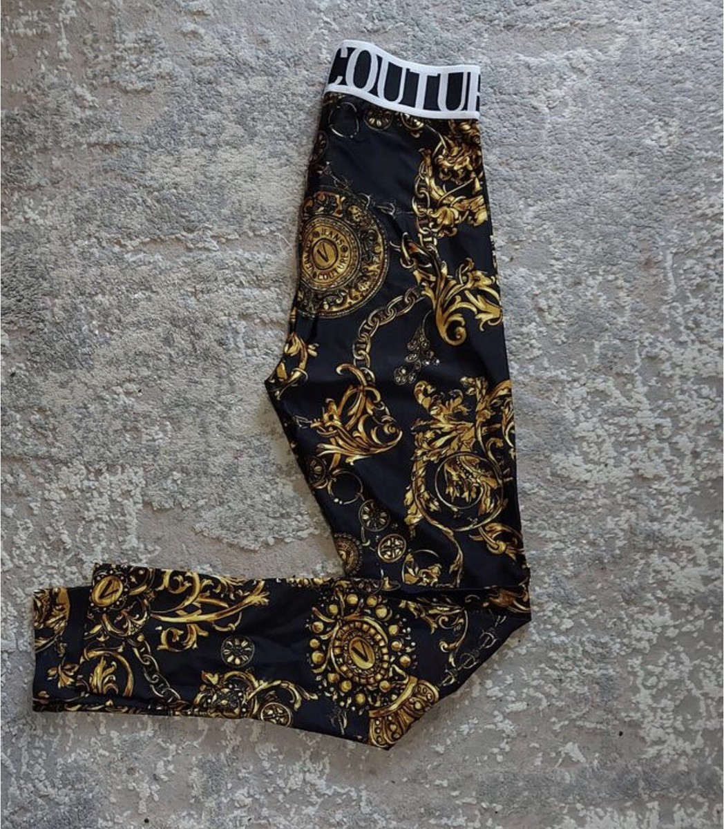 Versace Baroque Barocco Black Gold Print Women Ladies