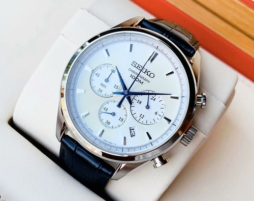 Seiko SSB291P1 Quartz Chronograph Blue Leather Strap Men's Watch  4954628220288 | eBay