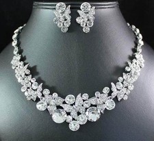 CLEAR AUSTRIAN RHINESTONE CRYSTAL NECKLACE EARRING SET BRIDAL AB89175