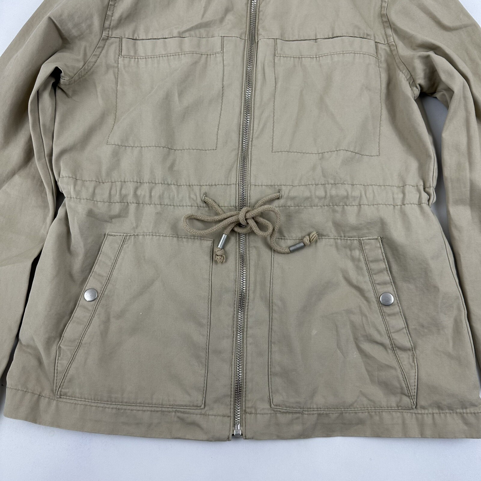 Old Navy Women's Utility Jacket Khaki Cinch Waist Full Zip Size XS 100