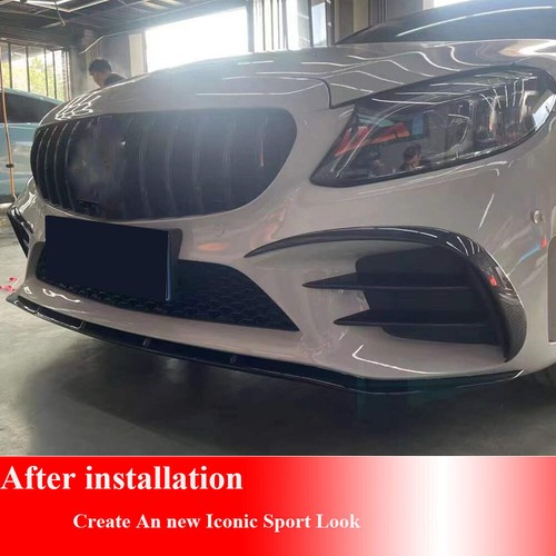 REAL CARBON Front Bumper Splitter Canard Fins For Benz W205 C205 A205 C43 2019UP - Picture 6 of 17