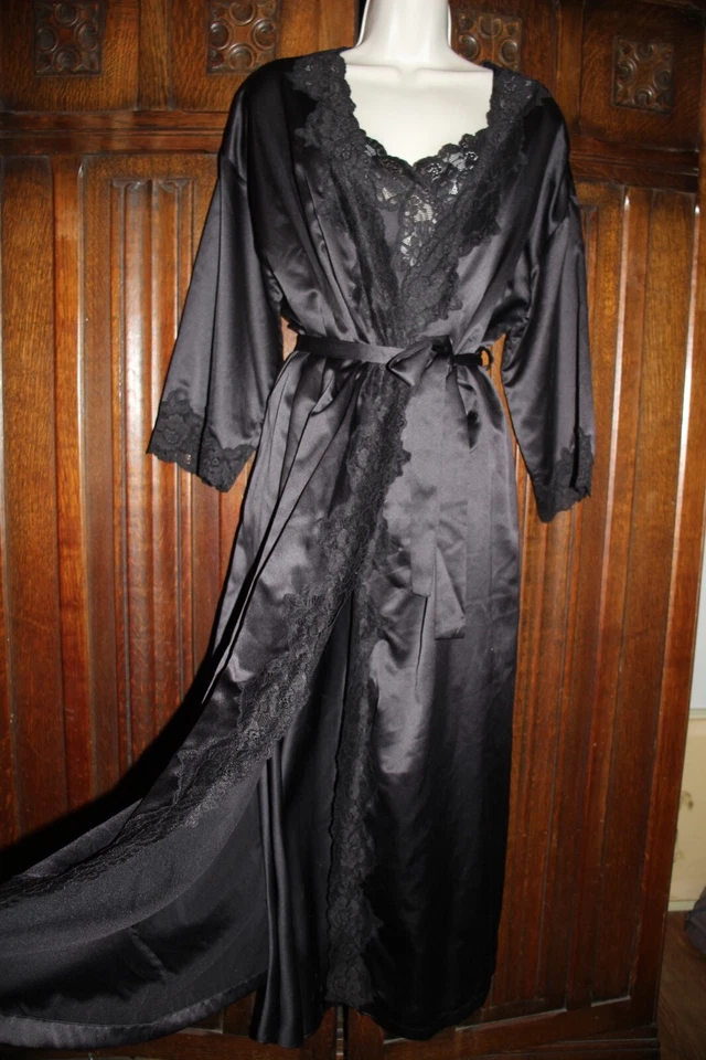 Conjunto de roupão e camisola Ralph Lauren S/M lingerie longa de renda preta dos namorados - Imagem 4 de 4