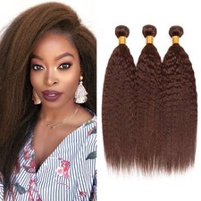 Chocolate Brown Kinky Straight Human Hair Bundles 16 18 20 Inch Yaki