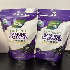 Lot Of 2  -Nature’s Way Sambucus Elderberry Zinc Vitamin C 24 Lozenges EXP 10/26
