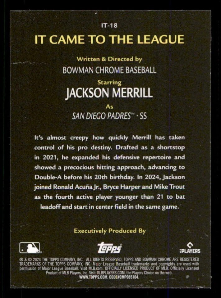 2024 Bowman Chrome It Came to the League #IT18 Jackson Merrill - Image 2 of 2