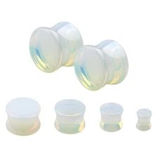 Real Moonstone Double Flare Concave Tunnels Ear Gauges Plugs Piercing Pair