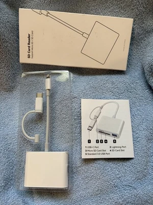 3 In 1 Card Reader for iPhone iPad. Reads SD/Micro SD/USB For Lightning & USB-C - Image 1 of 3