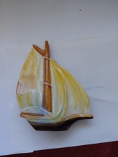 Vintage Art Deco Ceramic Yacht Figurine Signed RD On Base Made In Desvres France