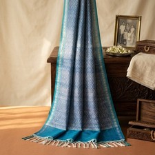 Sanskriti Vintage Blue Pure Silk Dupatta/Stole Ikat Hand Woven Pochampally Veil