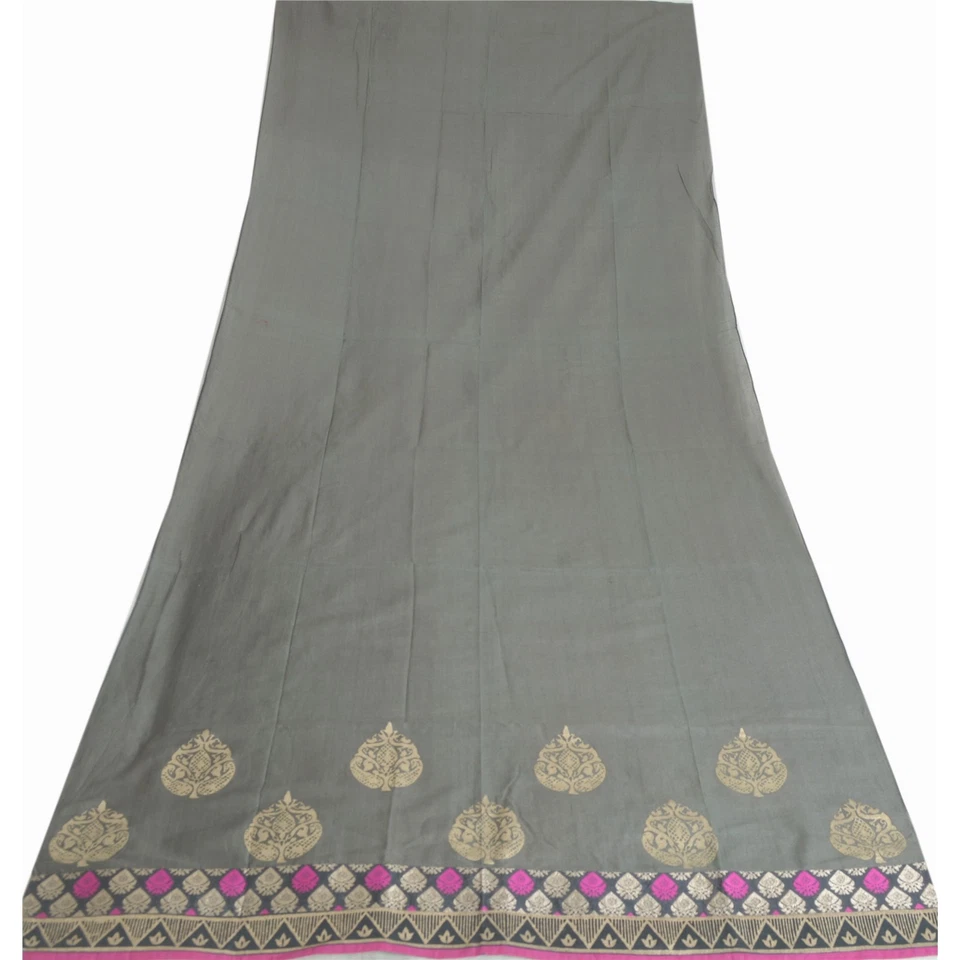 Velo Hiyab Estola Tejido Algodón Puro Gris Dupatta Largo Bollywood De Colección Sanskriti Foto 4 de 4
