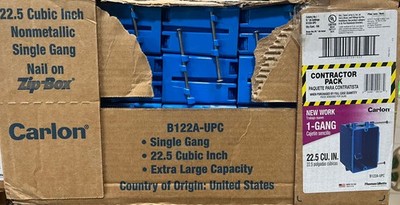 Carlon 22.5 cu .in. PVC 1 Gang New Work Electric Switch /Outlet Box CASE OF 100