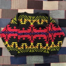 Vintage 90s Southwestern Native Pattern Wool Sweater Bold Tribal Design