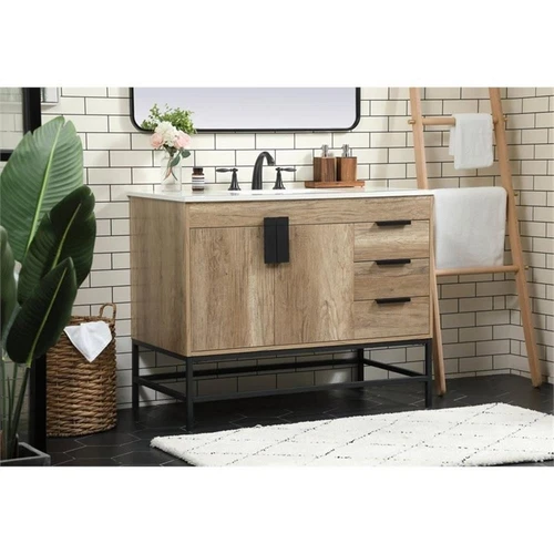 Elegant Decor Eugene 42" Aluminum MDF Single Bathroom Vanity in Natural Oak - Picture 2 of 8