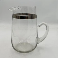 VTG MCM Mid Century Modern Fostoria Silver Rim Glass Pitcher Retro Kitchen