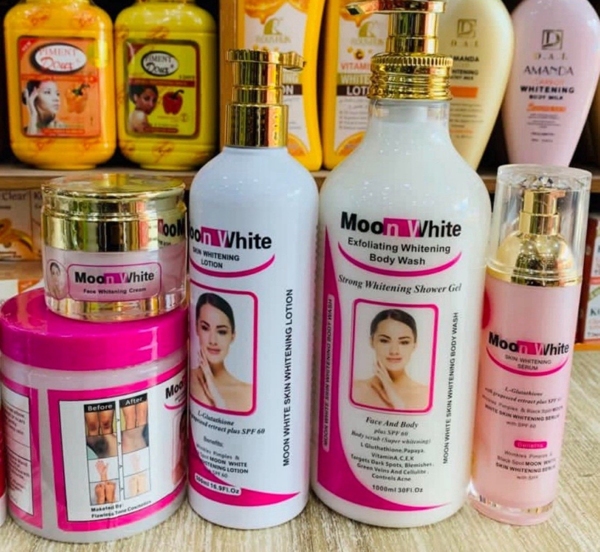 【*moonmoon*】WH ADクリーム付替&美白乳液＆乳液セット Moon White 5-in-1 Lotion Set Shower Gel, Lotion, Face Cream, Scrub