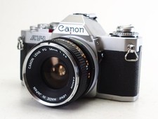 Canon AV-1 35mm SLR Film Camera w/FD 28mm F3.5 Prime Tested Silver From JAPAN