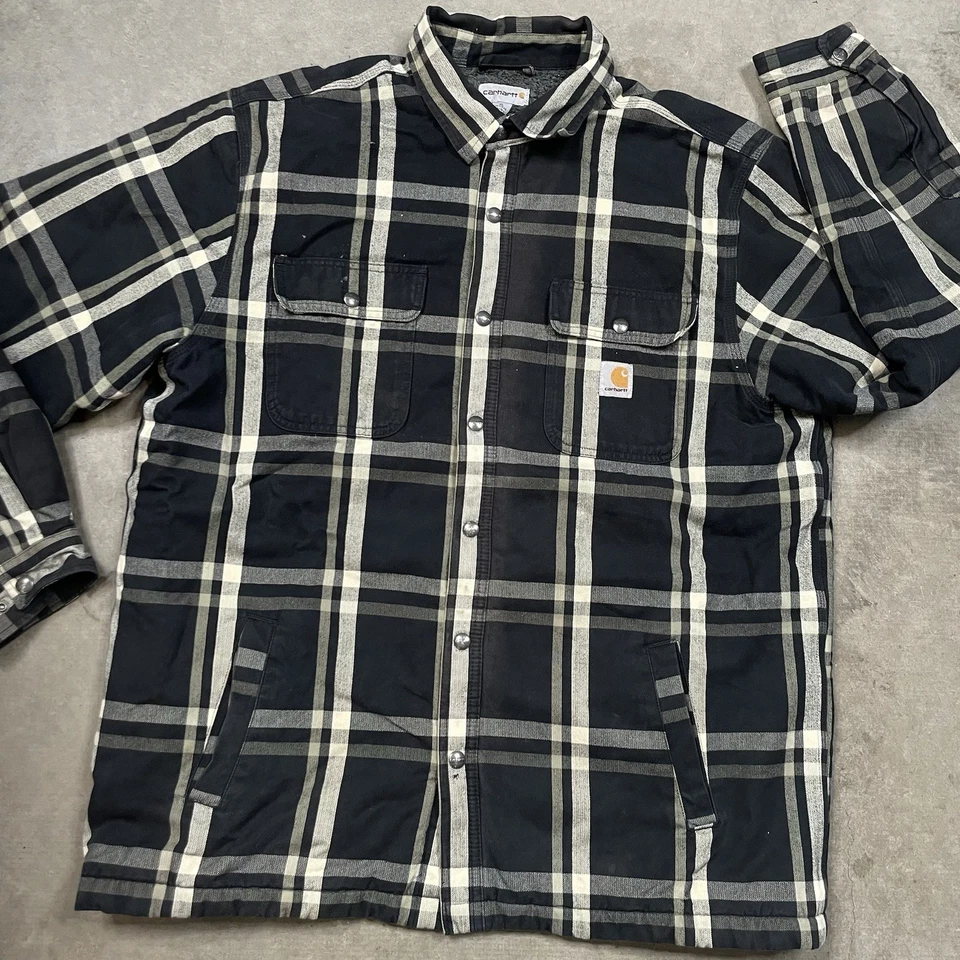 Camisa Carhartt XL Forrada de Vellón Franela a Cuadros Ropa de Trabajo Camiseta con Botones Foto 2 de 4