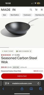 Made In Seasoned Carbon Steel Wok 13'' New Pan New No Box