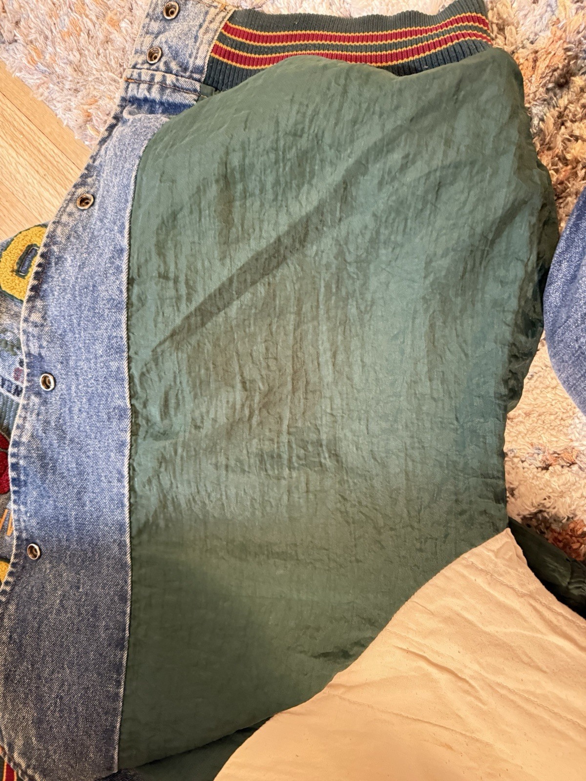 1980'S Bugle Boy patchwork Varsity /bomber Jean J… - image 8