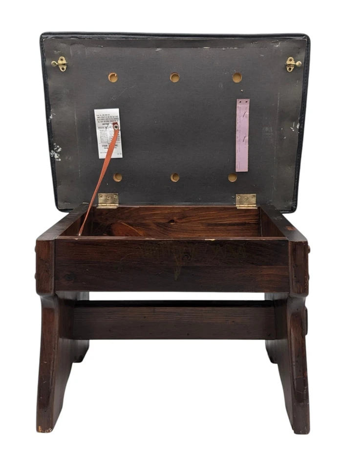 Vintage Ethan Allen Old Tavern MCM Black Pine Wood Storage Ottoman Foot Stool  - Image 4 of 4