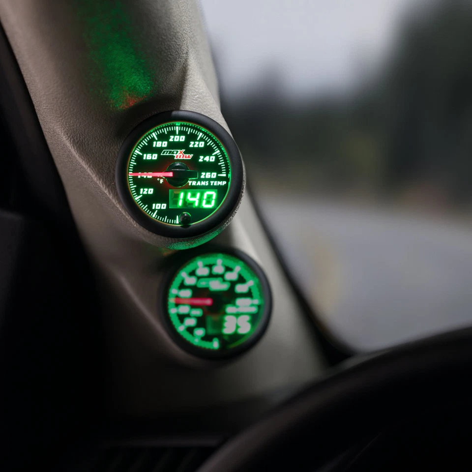 52mm MAXTOW DOUBLE VISION DIESEL TRANSMISSION TEMP GAUGE- GREEN DIGITAL + ANALOG - Image 2 of 4