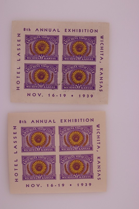 1939 Wichita KS Stamp Club 8th Ann Exh Philatelic Souvenir Label Set Hotel
