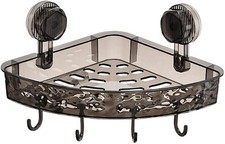 Suction Storage Rack, 9 Inch Black Plastic Bathroom Corner Removable Toiletry