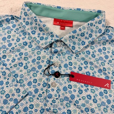 NWT REDVANLY Mens XXL Golf Polo Shirt Beech Polo Malibu Blue Floral PUREpoly
