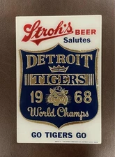 1968 Detroit Tigers Stroh's Sign Glass World Series Champions Tiger stadium