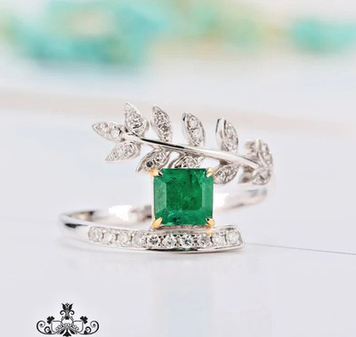 3.10Ct Emerald Cut Natural Emerald &Diamond Real 950 Platinum Anniversary Ring