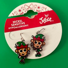 SALE NEW JUSTICE CHRISTMAS Monkey ELF dangle earrings GIRLS womens Christmas