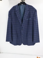 Oak Hill Sport Coat Mens 4XL Plaid Two Button Notch Lapel Blazer Blue windowpane
