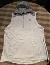 Under Armour Men Threadborne Sleeveless Hoodie White and Gray Size XLarge