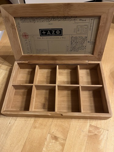 Wooden Organizing TAZO Tea Box 8 Slots Bamboo NWOT