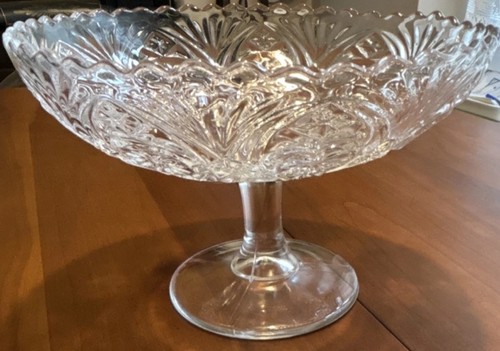 Antique Clear Pressed Glass Pedestal Compote Bowl - Picture 2 of 4