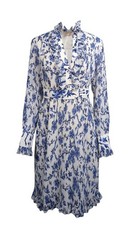 Tory Burch Deneuve Blue & White Floral Ruffled Long-Sleeve Shirtdress Size 10