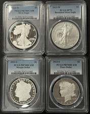 (4) 2023 1 Oz .999 Silver American Coins-Morgan, Peace, American Eagle PR & Burn