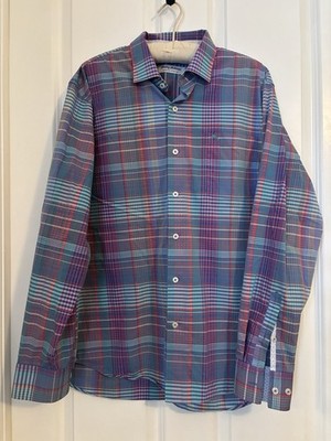 Tommy Bahama-Plaid Button-Down Shirt in Blue, Purple & Teal. Size L. Cotton Mix