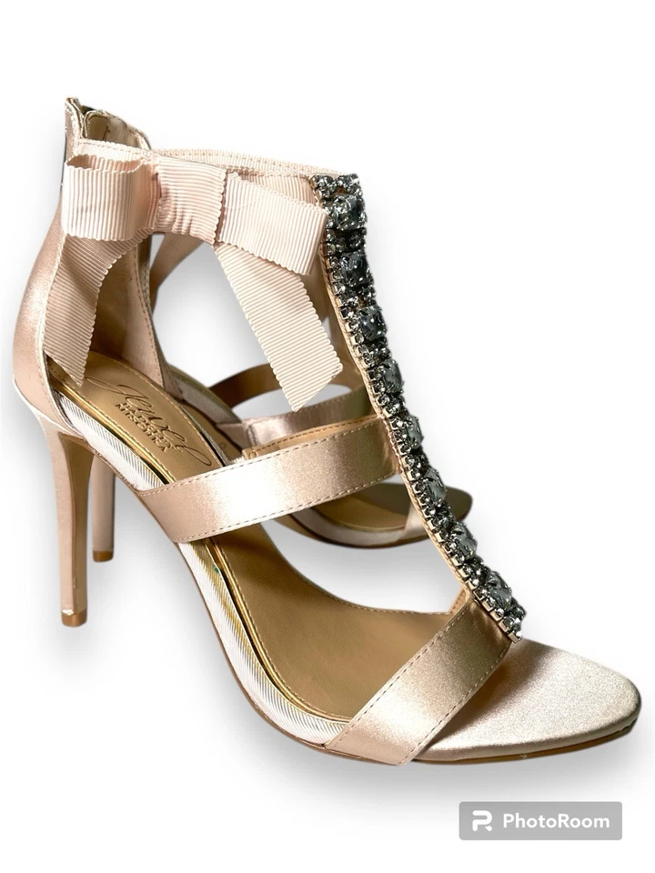 Tacones de aguja Badgley Mischka Jewel Henderson Bow adornado rosa noche 6 *LEER* Foto 2 de 4