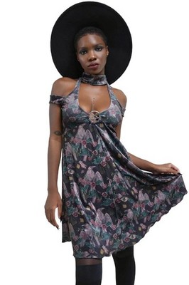 KILLSTAR Corax Velvet Dress Mini Choker Neck Women New Goth Alternative XL NWT