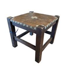 Antique VTG Arts & Crafts Mission Wood Oak? Leather? Footstool Barber Bros Chair