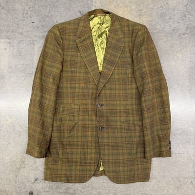 Vtg The Andover Shop Sport Coat Blazer Plaid Tweed Ivy League Gold Lining Mens L