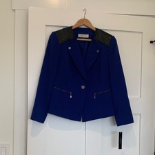 Tahari ASL Royal Blue Blazer with Black Accents Size 8 Petite