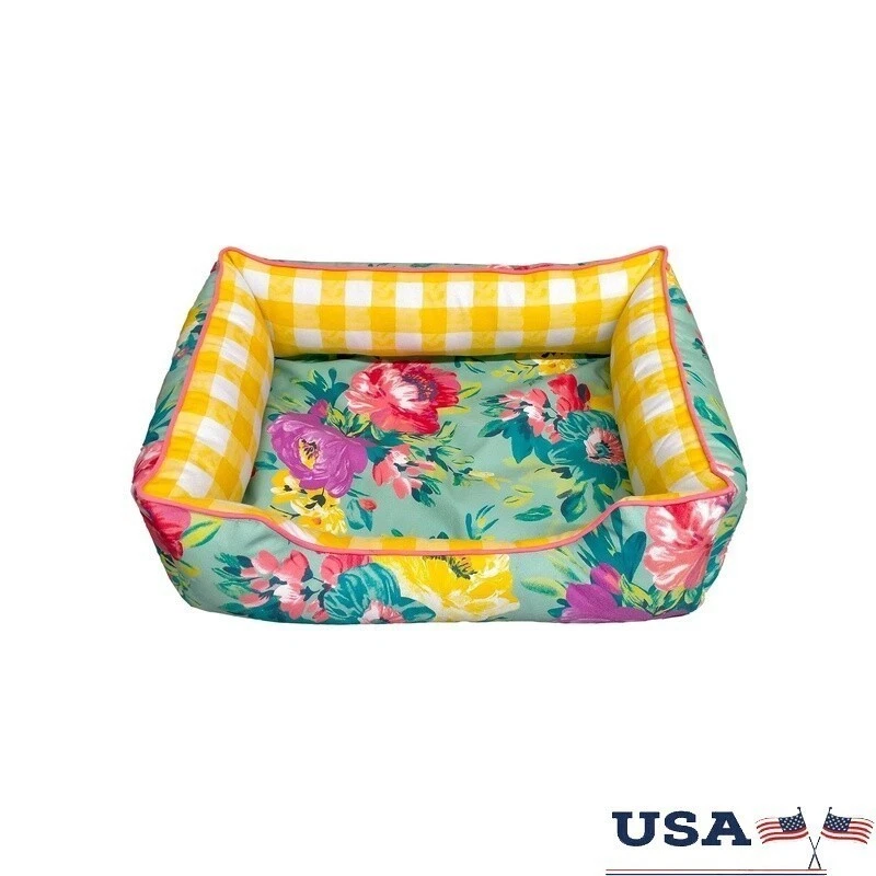 Medium Pet Bed Cozy Floral Design Plush Poly-Fill Dog Bed Vintage Decor Home New